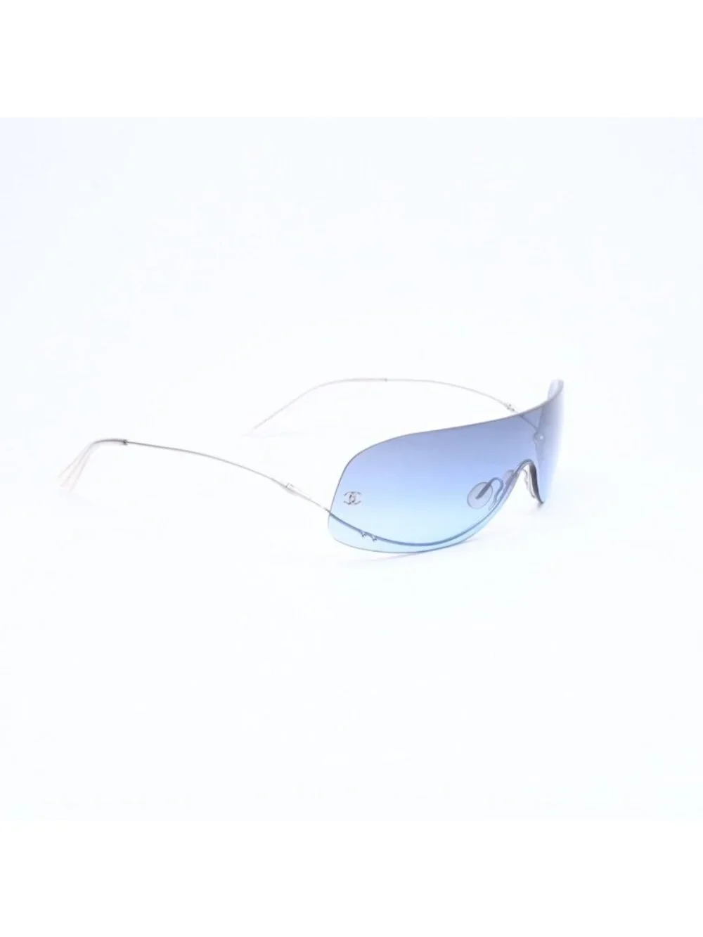 Chanel Shield Sunglasses Eyewear 125 CC Logo Faux Pearl Blue